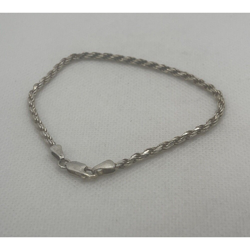 Vtg Italy Sterling Silver 925 Thin Twisted Rope Chain 8" Bracelet
